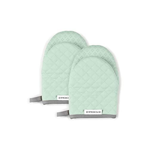 KitchenAid Asteroid Mini Cotton Oven Mitts with Silicone Grip, Set of 2, Pistachio