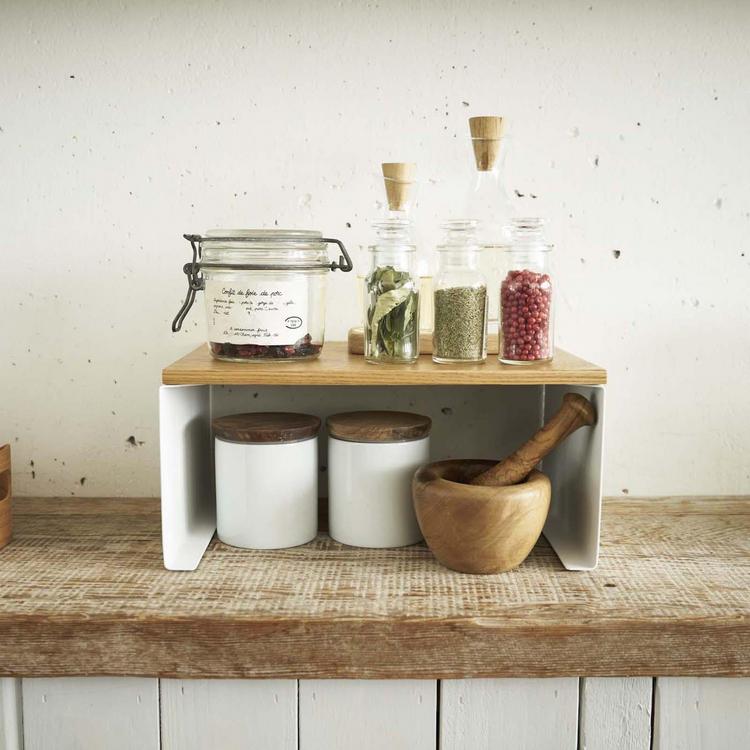 Yamazaki Tosca Small White Wood-Top Stackable Kitchen Rack + Reviews