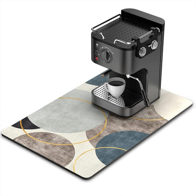 Rnivvi Coffee Mat, 16"x24" Boho Theme Coffee Bar Mat for Coffee Station Accessories and Organizer, Absorbent Dish Drying for Kitchen Counter, Cute Abstract Art Circle Bar Decor Coffee Machine Mat