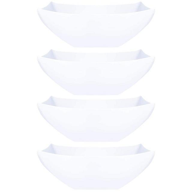 Plasticpro Disposable Square Serving Bowls, Party Snack or Salad Bowl, Plastic Clear or White Pack of 4 (16 OUNCE, White)