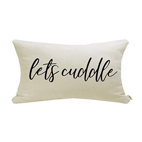 Meekio Farmhouse Pillow Covers with Let’s Cuddle Quote 12 x 20 inch Farmhouse Rustic Décor Lumbar Pillow Covers with Saying Housewarming Gifts Family Room Décor
