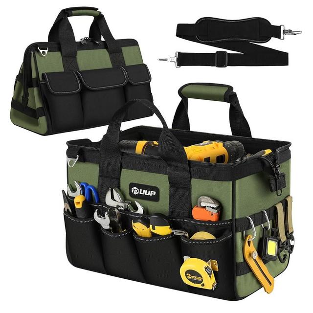UUP Heavy Duty Tool Bag 15-Inch, 16-Pocket Portable Tool Box Organizer Storage, Tactical Tote Bag with Large Zipper, Adjustable Shoulder Strap, Father Day Dad Men Gifts for Mechanic HVAC Engineer