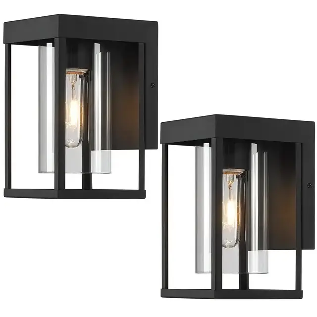 Outdoor Wall Lantern Sconce with Clear Glass (2-Pack)