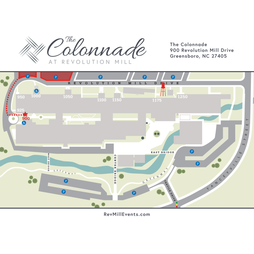 Parking map for the venue and roundabout location for dropping off guests.