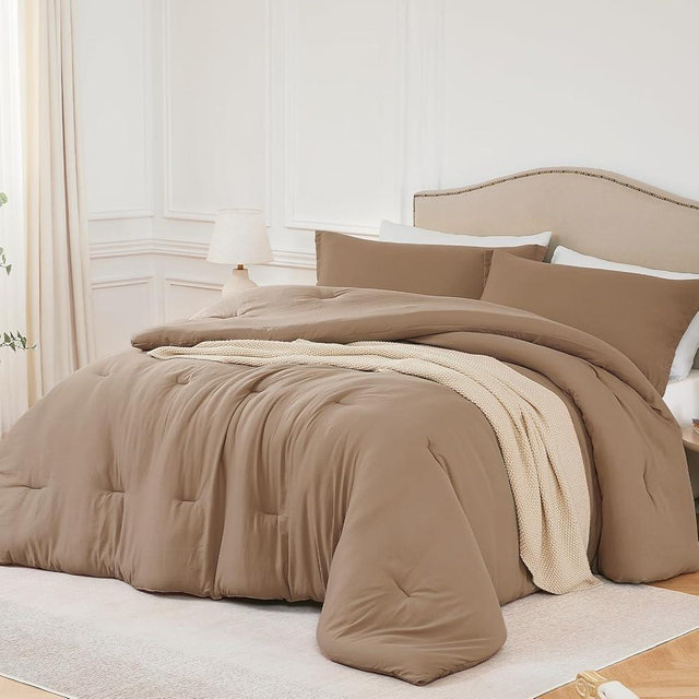 Quataly King Comforter Set Taupebrown,3PCS Soft Lightweight Breathable Bedding Comforter Sets for All Season, King Size(104''×90'' Comforter & 2 Pillowcases)