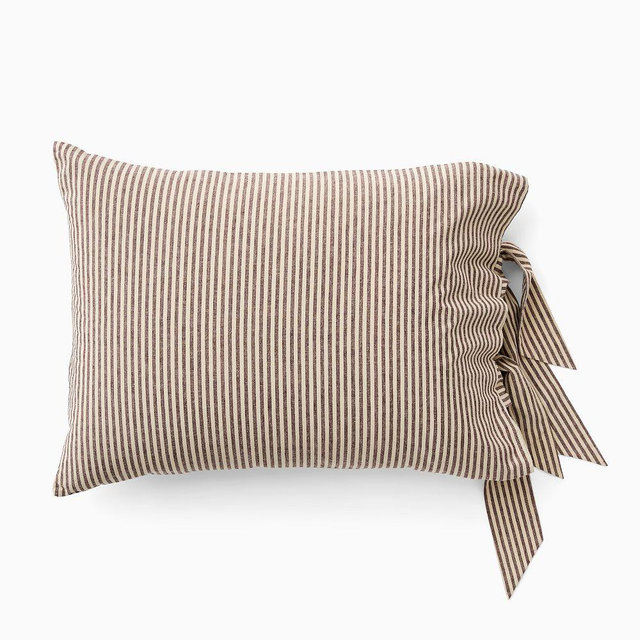 Pierce & Ward Cotton Linen Stripe Tie Standard Sham, Brown