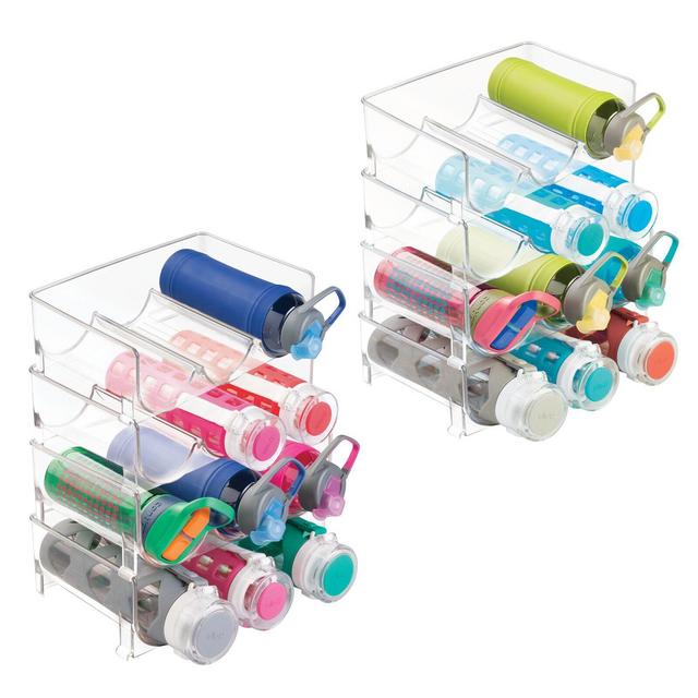 mDesign Plastic Stackable Water Bottle Storage Organizer Rack - 8.06 x 11.51 x 3.99, 8 Pack, Clear