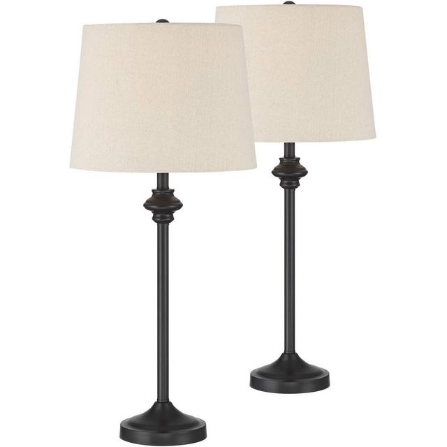 360 Lighting Lynn Modern Industrial Buffet Table Lamps 26" High Set of 2 Dark Bronze Metal Oatmeal Drum Shade for Bedroom Living Room Bedside Office