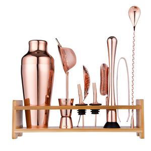 Jillmo Pro Martini Bartender Kit Copper Coated Rose Gold Stainless Steel Bar Set with Bamboo Stand - 19 oz Parisian Gold Cocktail Shaker with Bar Accessories …