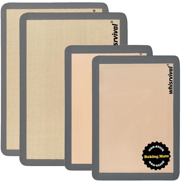 whisrvival 4 Pack Silicone Baking Mat, Non-Stick Silicone Baking Sheet, Food Safe, 480℉ Heat Resistant, 2 Half & 2 Quarter (Grey)
