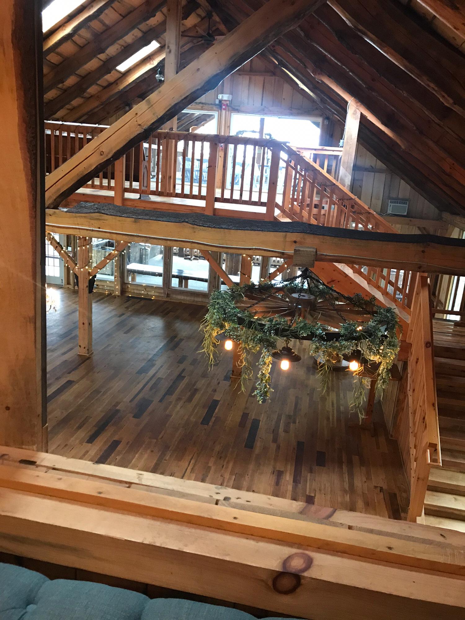 View from inside the bridal room. This is a huge sliding barn door you can move to see everyone coming in to the venue.