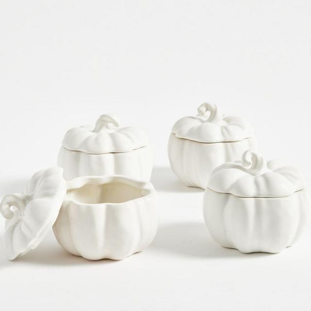 Pumpkin Shaped Lidded Bowls, Set of 4