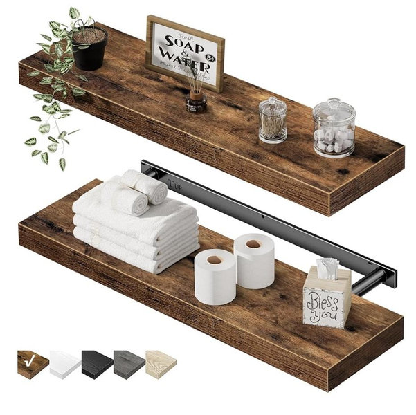 QEEIG Floating Shelves for Wall 23.6" Long - Wall Mounted Shelf Bathroom Kitchen Living Room Bedroom Farmhouse Home Decor Display Bookshelf Set of 2, Rustic Brown (008-60BN)