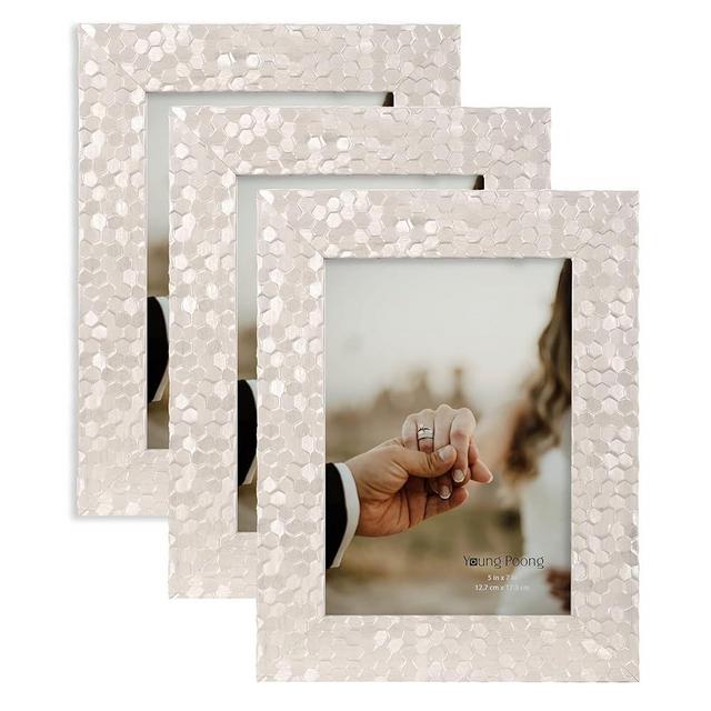 YOUNG POONG 5x7 Rustic Farmhouse Picture Frame Set of 3 for Tabletop Display And Wall Display,3D Texture Frame Grey