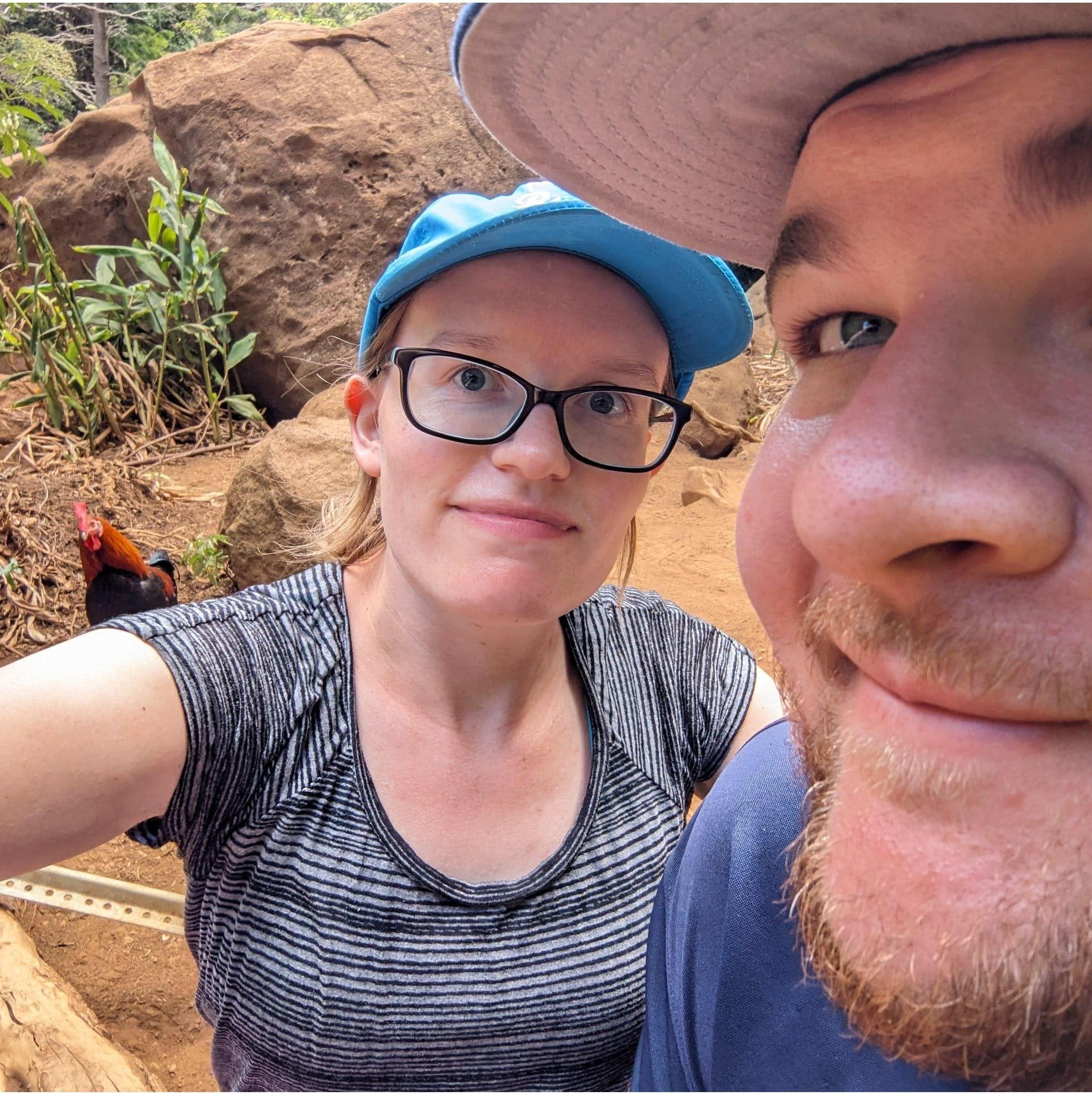 A hike with our chicken friend Bird Zoey: Waimea Canyon State Park, HI