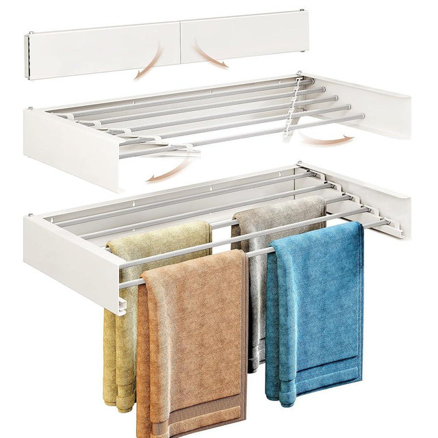 ZdwCyl Wall Mounted Drying Rack,Laundry Drying Rack,Clothes Drying Rack Wall Mounted,31.5" Wide,Drying Rack Clothing,Retractable,Collapsible,Foldable Laundry Rack,with 5 Aluminium Rods
