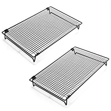 Kingrol 2-Piece Stackable Cooling Rack with Collapsible Folding Legs - for Cooking, Roasting, Drying, Grilling (Black)
