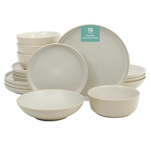 Gibson Elite Tribeca Loft 16-Piece Dinnerware Set – Matte Cream and White Reactive Glaze Stoneware, Double Bowl Round Plates and Bowls – Modern Neutral Tableware for 4, Dishwasher & Microwave Safe