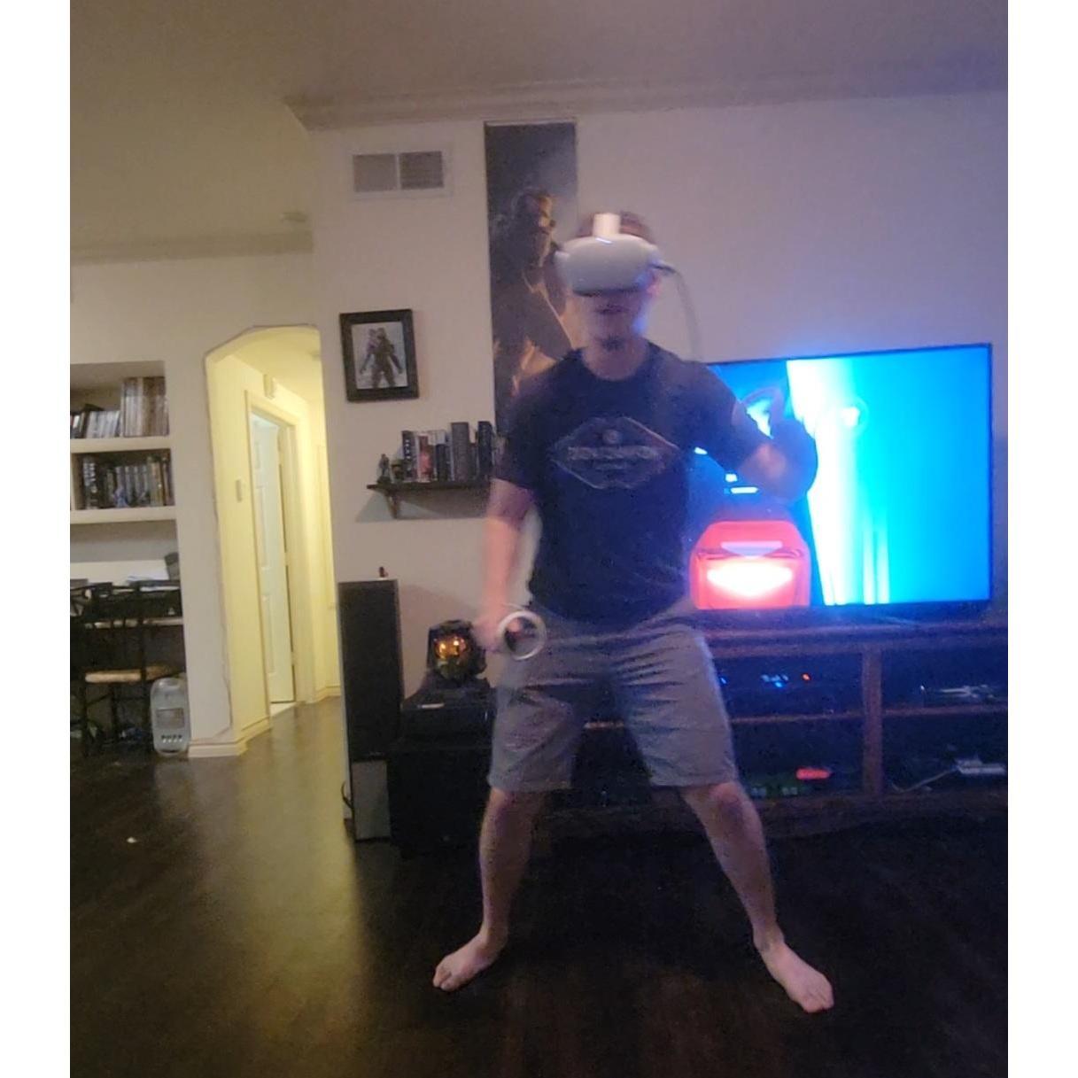 Joseph playing Beat Saber