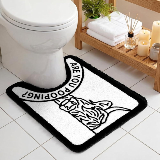 Dunzy Highland Cow Bathroom Rug are You Pooping Funny Toilet Mats for Bathroom U Shaped Highland Cow Stuff Non Slip Soft Bath Mat Water Absorbent Bath Rug, 20 x 24 Inch (Minimalist)