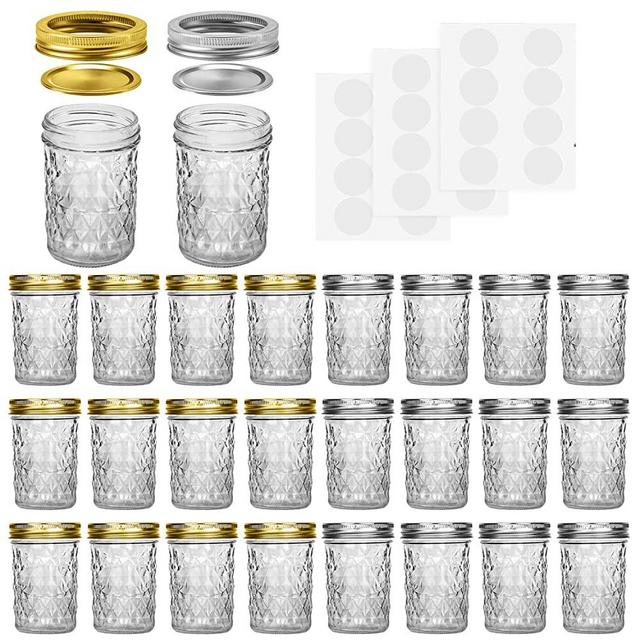 Mason Jars, 8 OZ Mason Jars Canning Jars Jelly Jars With Regular Lids and Bands, Ideal for Jam, Honey, Wedding Favors, Shower Favors, Baby Foods, DIY Magnetic Spice Jars, 24 Pack By SPANLA