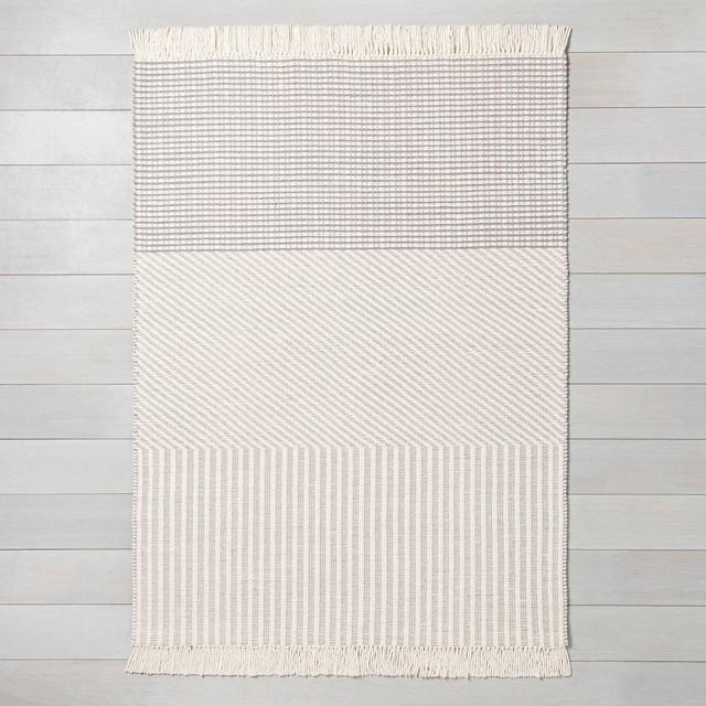 7' x 10' Tri-Patterned Area Rug Jet Gray / Sour Cream - Hearth & Hand™ with Magnolia