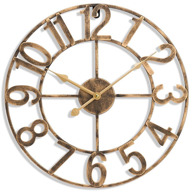Sorbus 16-Inch Large Wall Clock – Decorative Brown Metal Clock with Gold Hands – Silent, Battery Operated, Modern Wall Decor for Living Room, Kitchen, or Office - Great Gift for Housewarming or Office