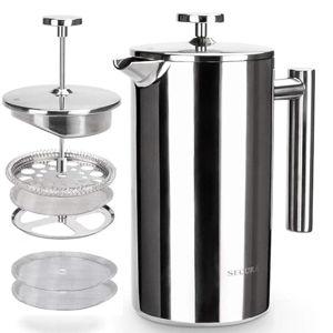 Secura French Press Coffee Maker, 304 Grade Stainless Steel Insulated Coffee Press with 2 Extra Screens, 34oz (1 Litre), Silver