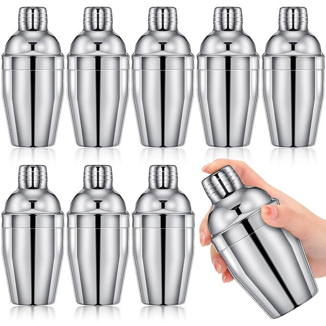 Nitial 9 Pcs Bar Cocktail Shaker Professional Stainless Steel Martini Drink Mixer Built-in Strainer for Bartending No Leaks Boston Shaker for Bar Party Drink Tool(Silver,8 oz)