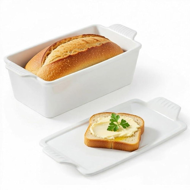 cikiciki Ceramic Loaf Pan with Lid - 1.58 Qt Deep Bread Pan (10.94" x 5.23"), 2-in-1 Baking Dish for Homemade Bread Banana Bread Meatloaf, Oven Safe to 500°F, Dishwasher Freezer Safe, White