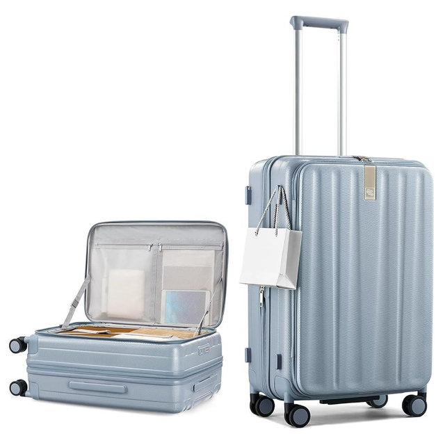 Hanke 24 Inch Expandable Luggage Top Opening Checked Bag Luggage Hard Shell Suitcases with Wheels Lightweight Travel Luggage Medium Suitcase with Lock for Woman Men-Grey