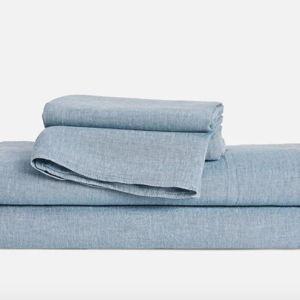 Washed European Linen Core Sheet Set, King (Color: Storm Chambray)