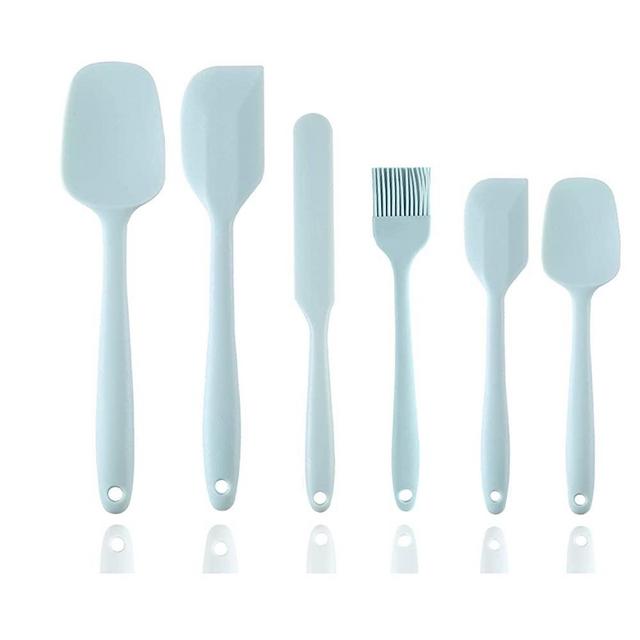 Food Grade Silicone Spatulas Set Kitchen Utensils for Baking, Cooking, and Mixing High Heat Resistant Rubber Non Stick Dishwasher Safe（6 pieces-Light blue)