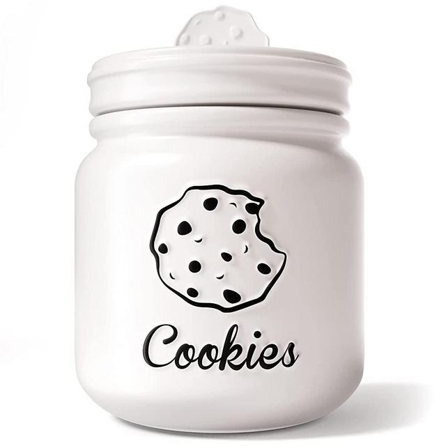 Airtight Cookie Jar - 6"W x 8"H Matte White Ceramic Cookie Jars for Kitchen Counter - Large Cookie Jar with Airtight Lids - Farmhouse Cookie Jar Airtight Lid - Big Cookie Containers with Lids Airtight