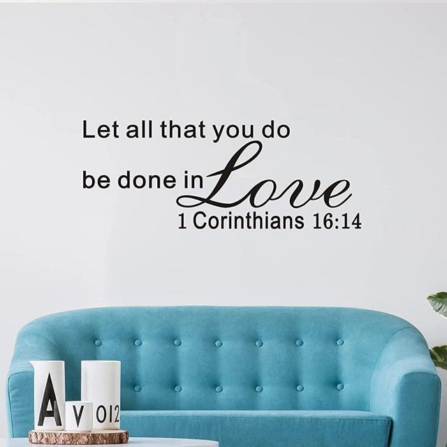Wall Decals for Bedroom, Love Wall Decor, (Easy to Install), Wall Stickers Quotes Women Bible Verse Religious Scripture Christian Biblical Prayer God Faith Inspirational, Couples Romantic Marriage Positive Poster Family Word Sayings Sign Art Home Vinyl, Let All That You Do Be Done in Love 23"X9"