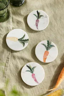 Carrot Inlay Marble Coasters, Set of 4