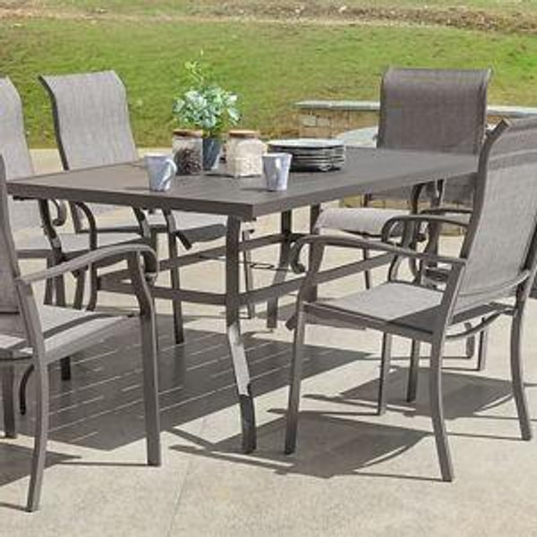 Nuu Garden 7 -Piece Gray Patio Dining Set Iron Rectangle Table with 6 Gray Stationary Chairs
