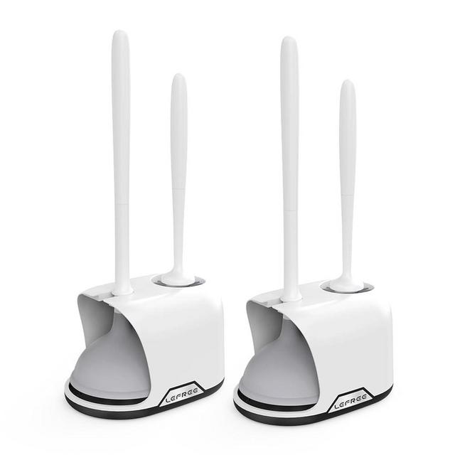 Lefree, 2 in 1 Toilet Brush and Plunger Set with Silicone Bristles, Plastic Material, Includes Holder, White/Black, for Deep Cleaning