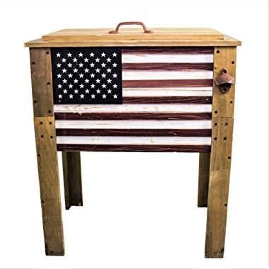 BACKYARD EXPRESSIONS PATIO · HOME · GARDEN 909939 Wooden American Flag Patio Beverage Cooler for Outdoors, Decorative