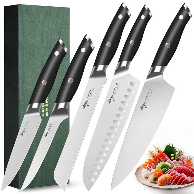 MAD SHARK Kitchen Knife Set, Professional Kitchen Knives 5PC Chef Knife Sets, German High Carbon Stainless Steel, Ultra Sharp Cooking Knives with Gift Box