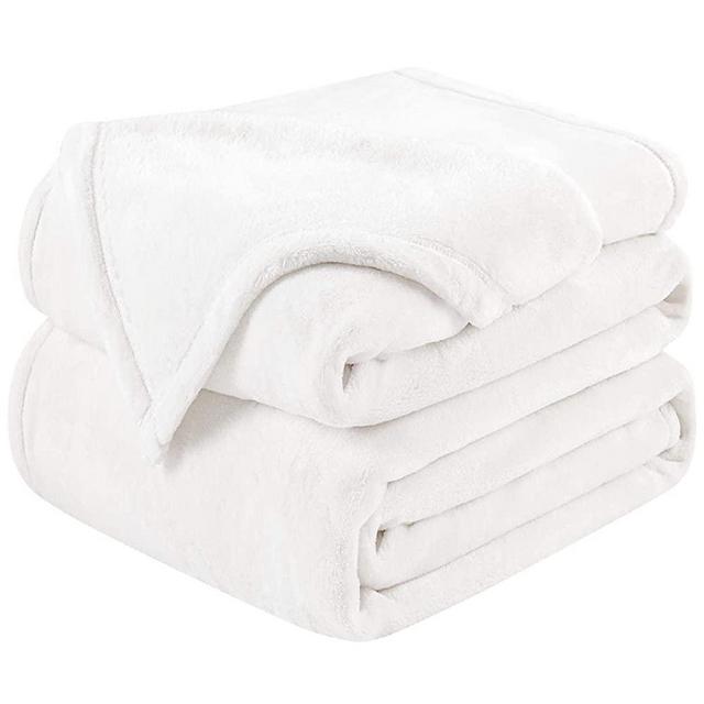 HOMEIDEAS Extra Soft Fleece Blanket Queen/Full Size 90 x 90 Inches Warm 380GSM Fuzzy Flannel Winter Blanket for All Season for Couch Bed White
