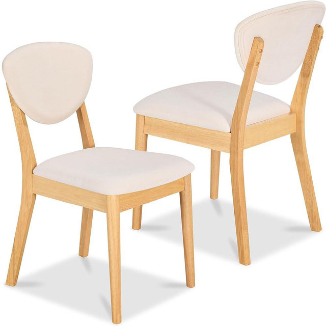 Best Choice Products Dining Chairs Set of 2, Mid-Century Modern Upholstered Wood, Armless w/Seat Cushion, Padded Backrest - Oak/Cream