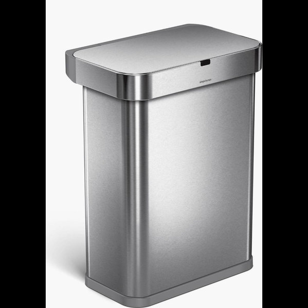 simplehuman 58L rectangular sensor can with voice and motion control - Brushed