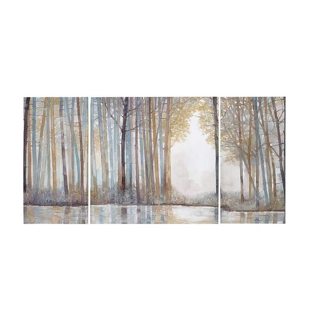 Madison Park Wall Art Living Room Décor - Scenery Triptych Canvas Home Accent Modern Dining Bathroom Decoration, Ready to Hang Painting for Bedroom, Multi-Sizes, Natural Forest Reflection 3 Piece