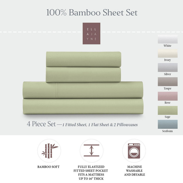 Ella Jayne Viscose from Bamboo Deep-Pocket 4-piece Sheet Set, Queen, Sage