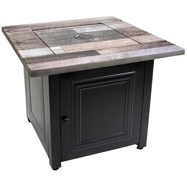 30 in. W x 24.6 in H Square Steel UV Printed Propane Rustic Wood Oil Rubbed Bronze Look Fire Pit Base 50K BTU Burner