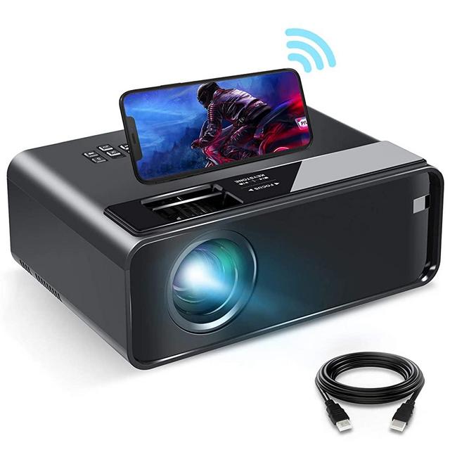 Mini Projector for iPhone, ELEPHAS 2020 WiFi Movie Projector with Synchronize Smartphone Screen, 1080P HD Portable Projector with 4600 Lux and 200" Screen, Compatible with Android/iOS/HDMI/USB/SD/VGA