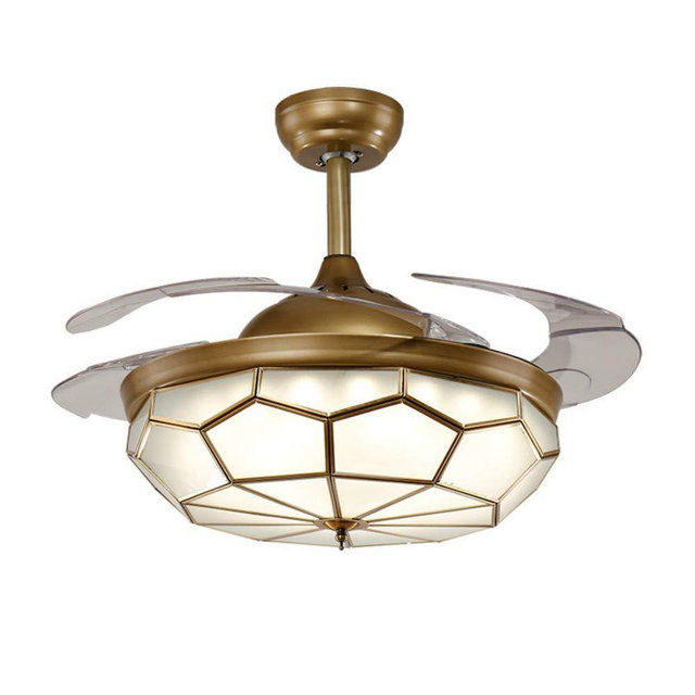 Southerns Lighting American Copper 42 Inch Invisible Ceiling Fan Light Home Dining Room Dining Room Reversible Ceiling Fan Chandelier for Living Room Bedroom Led Indoor/Outdoor Ceiling Fans (Bronze)