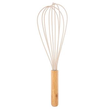 Beige Silicone Whisk With Bamboo Handle