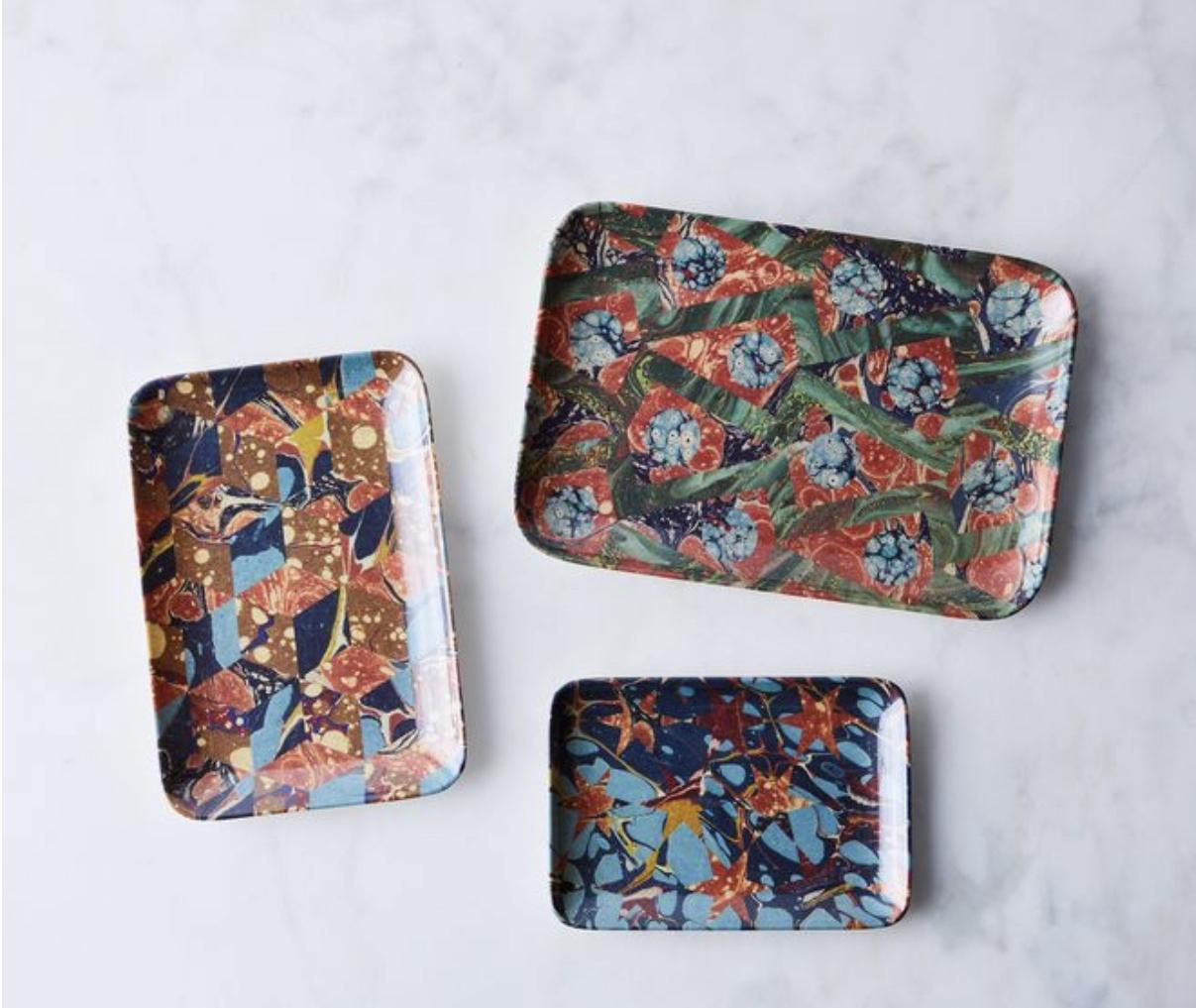 Ebru Print Melamine Trays (Set of 3)